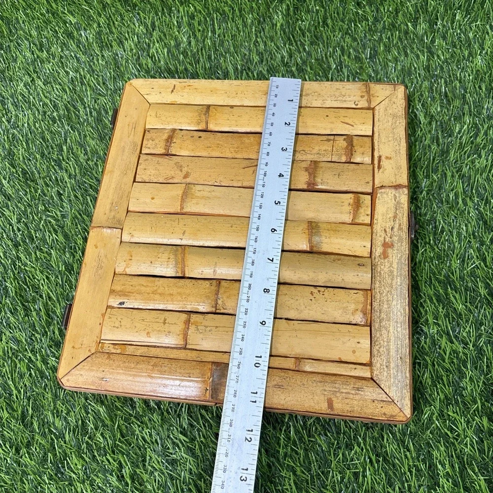 Vintage Bamboo WoodBox Divided Storage Organizer Tropical Beach Decor